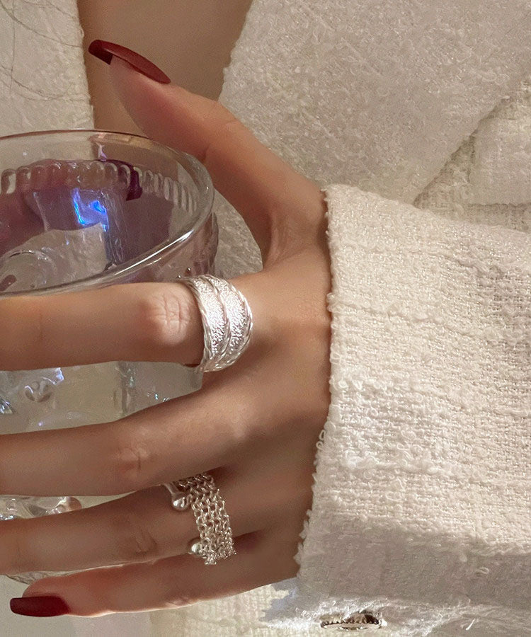 Set 2025 Silk Silver Rings Wrinkled Piece Sterling Two New