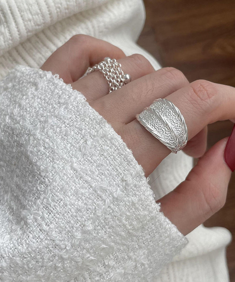 Set 2025 Silk Silver Rings Wrinkled Piece Sterling Two New