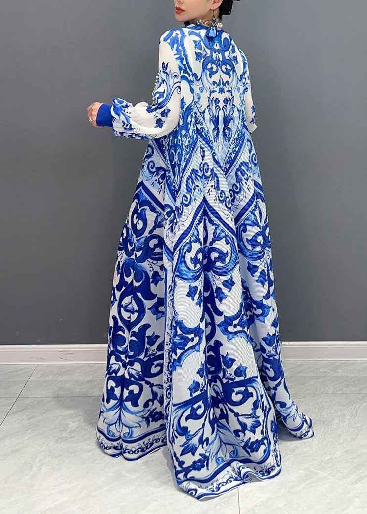 Blue Print Pleated Porcelain 2025 New Chiffon And Summer White