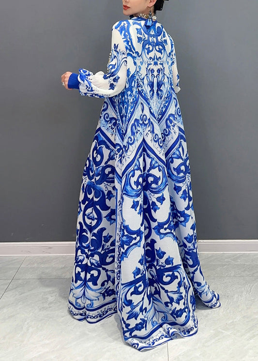 Blue Print Pleated Porcelain 2025 New Chiffon And Summer White