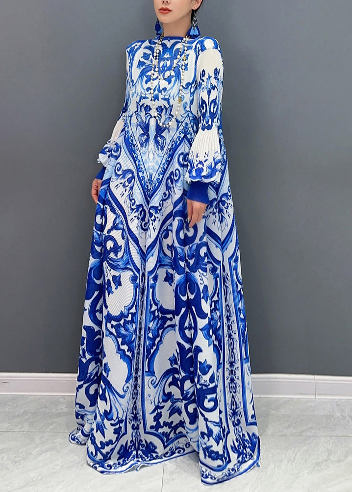 Blue Print Pleated Porcelain 2025 New Chiffon And Summer White