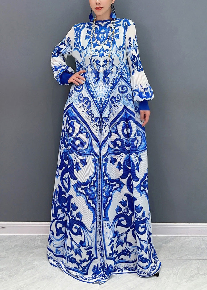 Blue Print Pleated Porcelain 2025 New Chiffon And Summer White