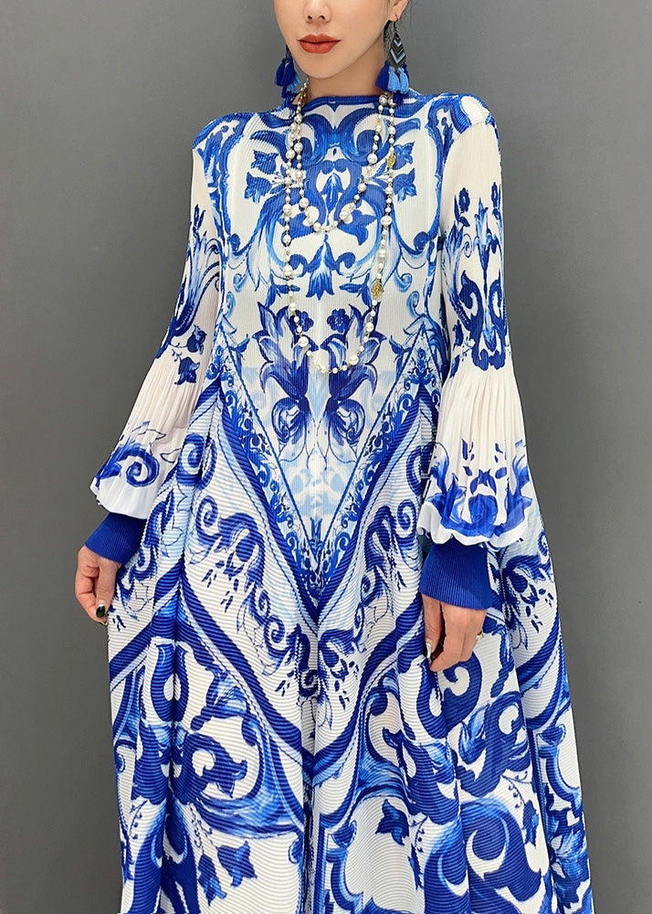 Blue Print Pleated Porcelain 2025 New Chiffon And Summer White