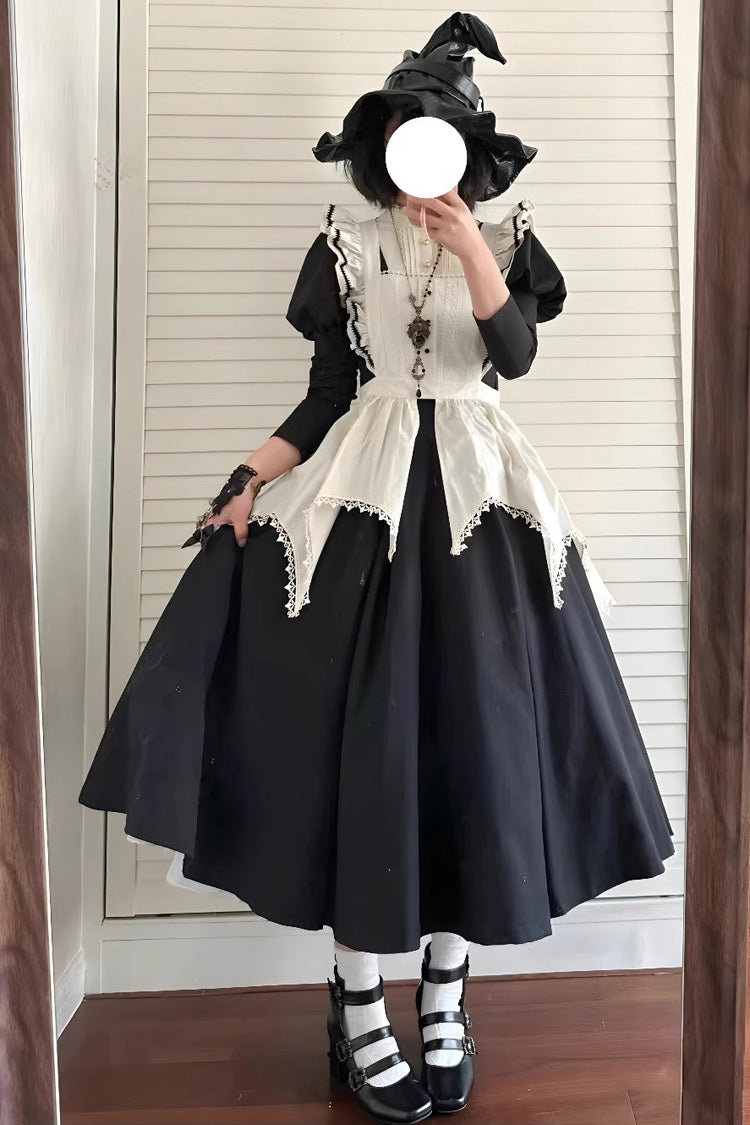 Monochrome Nun-Inspired Maid Gown with Voluminous Sleeves - Gothic Elegance