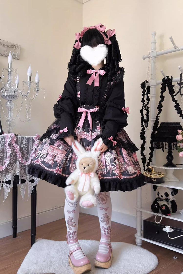 Skirt with Ruffle Bowknot and Missing Lamb Print