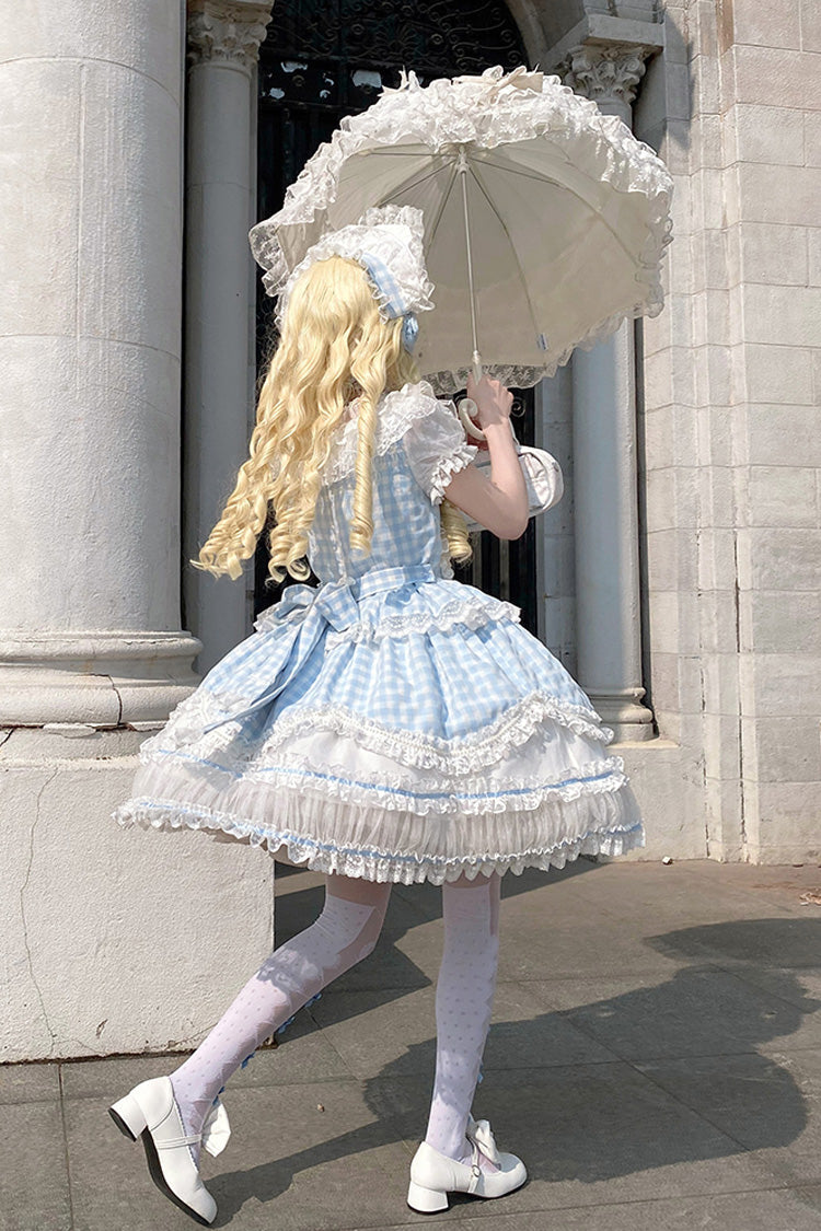 Tea Break Sweetheart Short Sleeve Plaid Print Ruffle Sweet Lolita Gown