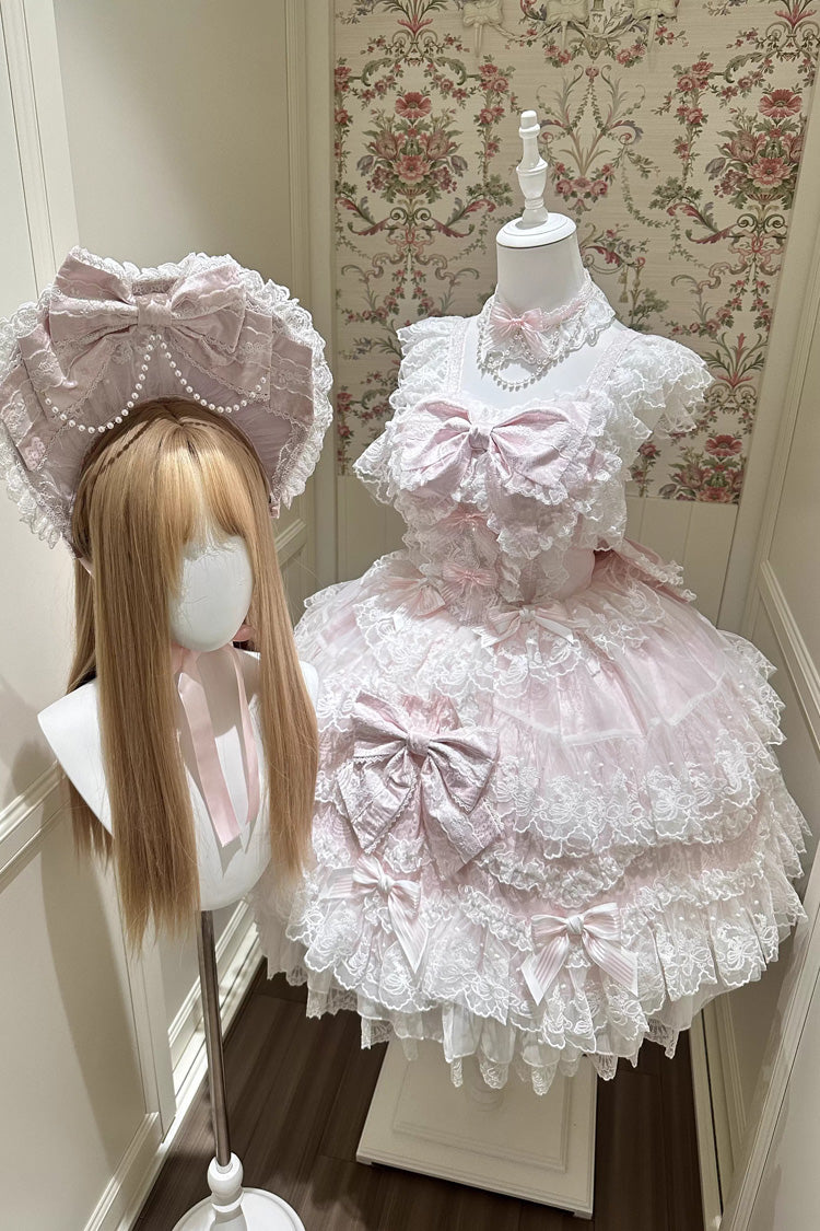 Ruffled Hanayome Bow Lace Sweet Princess Lolita Jsk Dress - Sakura Dream Romance