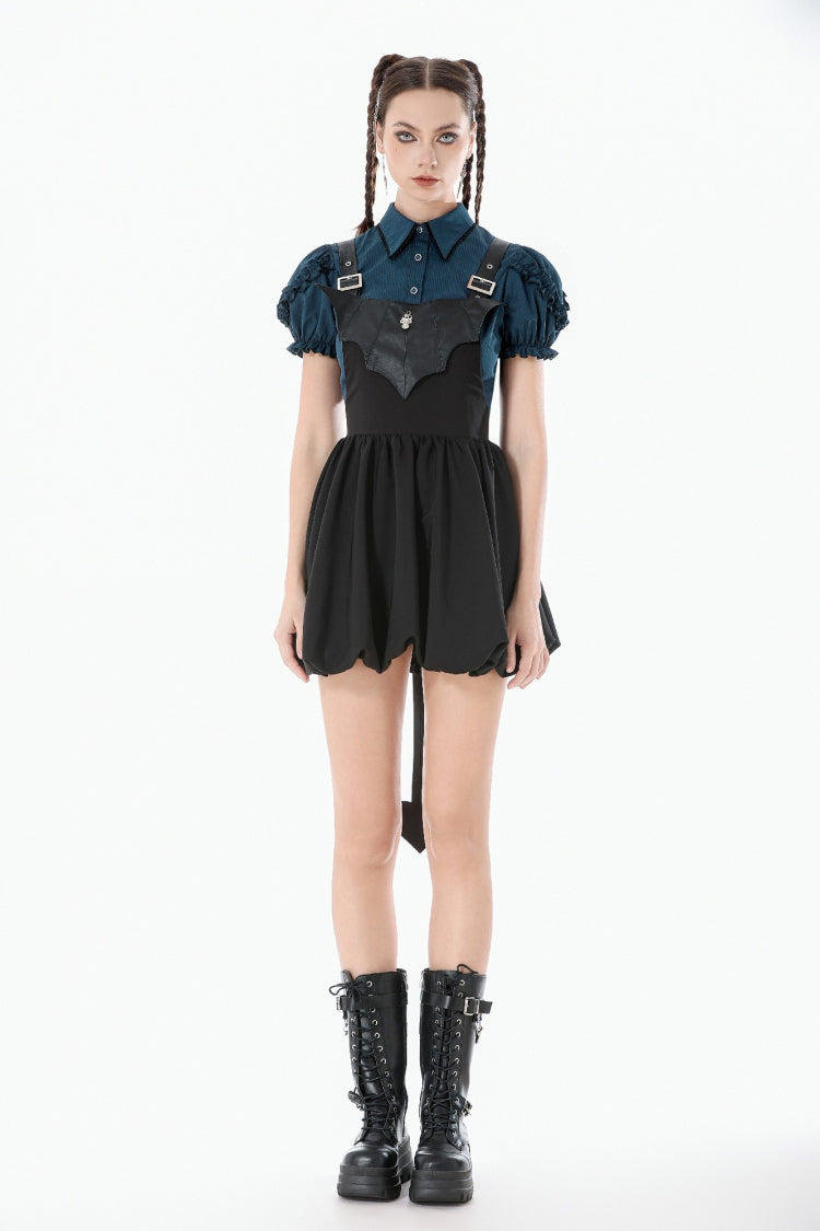 Gothic Suspender Dress with Bat Wing Buckles and Tail for Graduation
