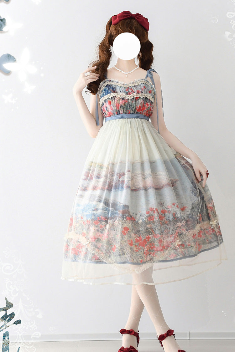 Oil Painting Island Garden Sleeveless Lace Sweet JSK