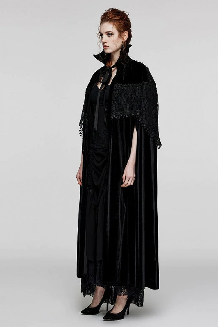 Gothic Cloak with Stand Collar, Lace Stitching and Nail Decorations