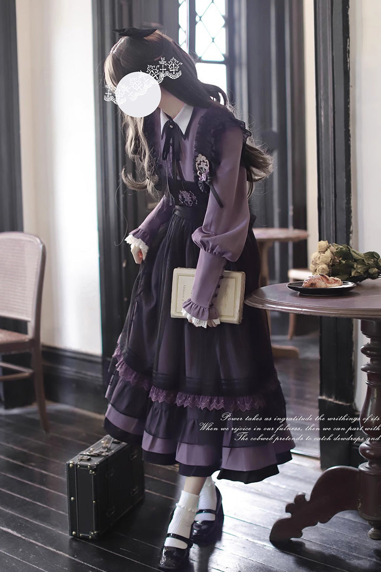 Noir Double Layer Ruffle Embroidered Bow Mesh Sweet JSK - Witch Academy