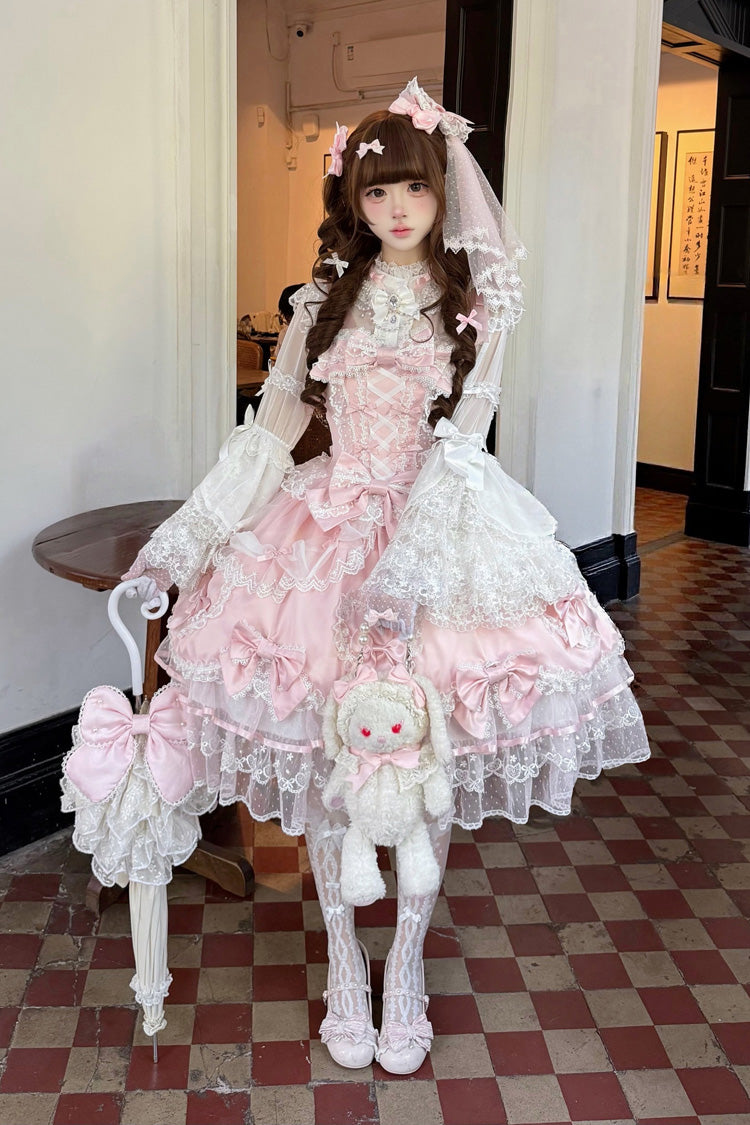 Blush Sleeveless Embroidered Lace-Up Bow Lolita JSK - Sweetheart