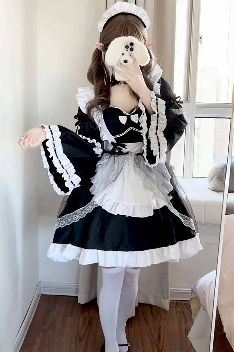 Monochrome Princess Sleeve Bow Detail Sweet Plus Size Lolita Ensemble