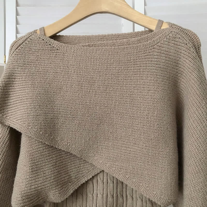 Elegant Cross Sweater Cable Knit Cami Top Skirt