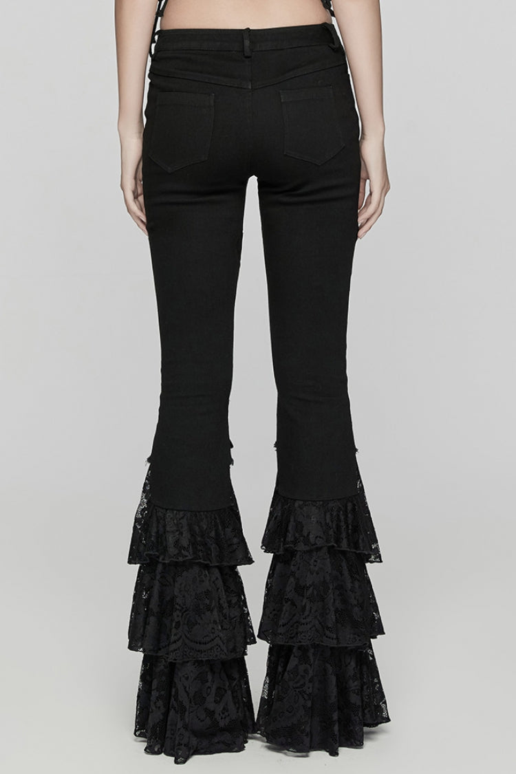 Gothic Pants with Lace-Up and Triple Ruffle