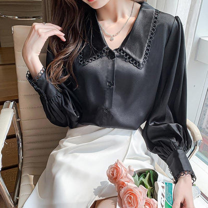 Elegant Hollow Out Lace Sleeve Shirt