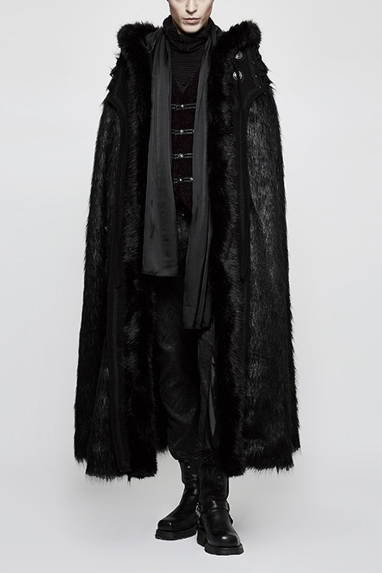 Men's Gothic Cloak with Hooded Long Fur Design