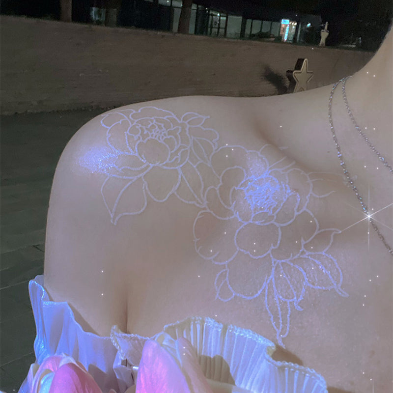Sweet White Moon Butterfly Flower Tattoo Sticker MK Kawaii Store