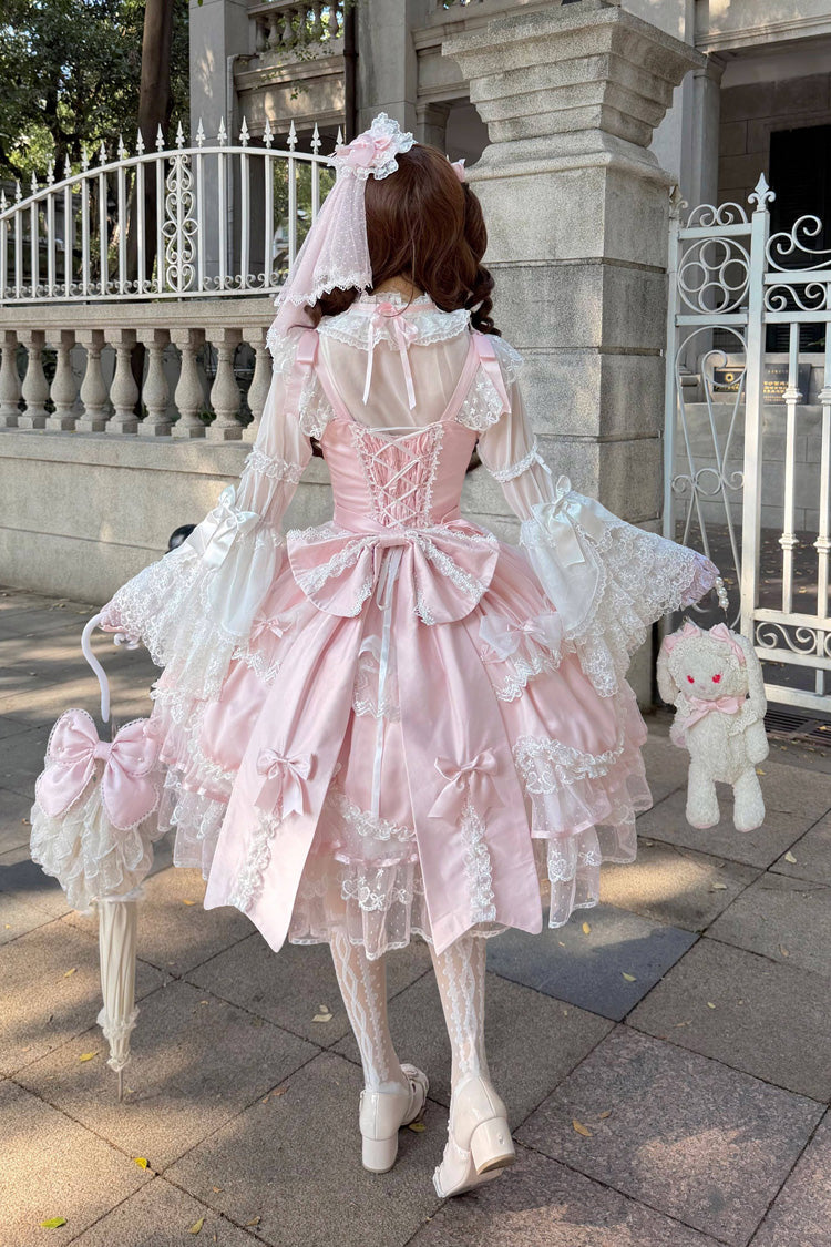 Blush Sleeveless Embroidered Lace-Up Bow Lolita JSK - Sweetheart