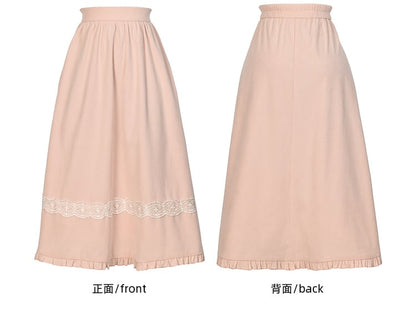 Pink Lace Accents Midi Skirt