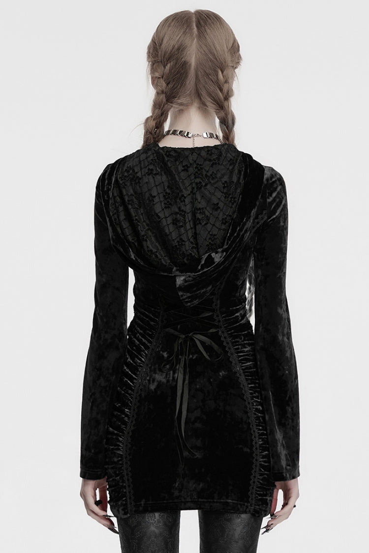 Hollow Cross Stitch Lace Hooded Gothic Dress