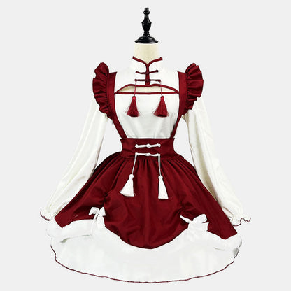 Sweet Red Buckle Tassel Lolita Maid Dress