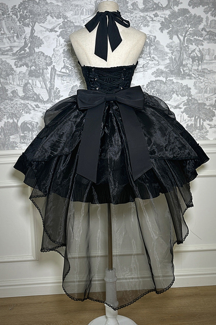 Solid Halterneck Ruffled Bowknot Drawstring Gothic Lolita Dress