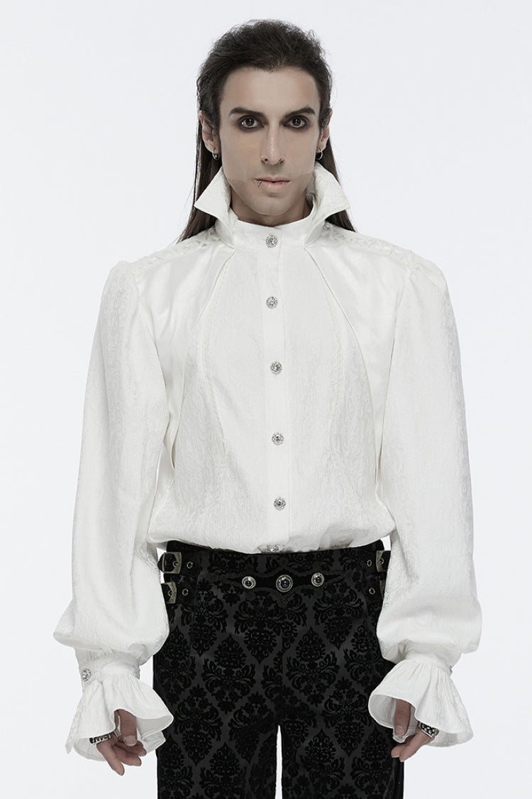 Ivory Punk Blouse with Notched Collar and Long Sleeves for Men
