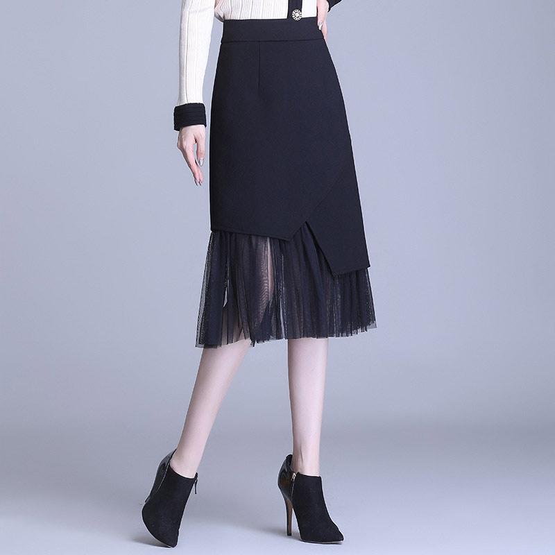 Irregular Mesh Stitching Black Skirt