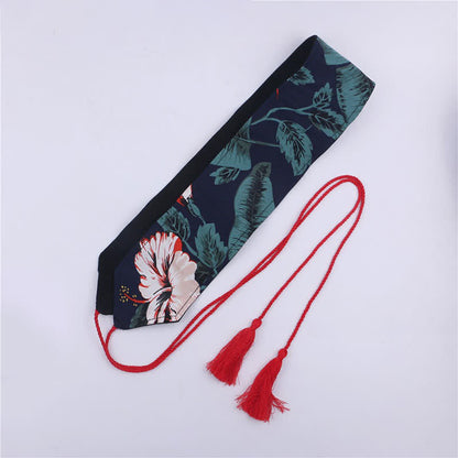 Vintage Print Tassel Lace Up Hanfu Waistband