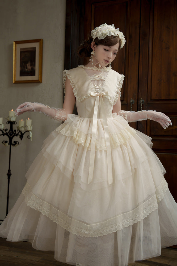 Triple-Layered Ruffled Bow Lace Sweet Elegant Lolita Dress - Dream by the Pillow