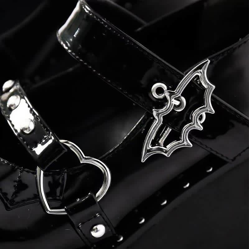 Punk Goth Bat Love Heart Buckle Platform Lolita Mary Janes Shoes MK19621