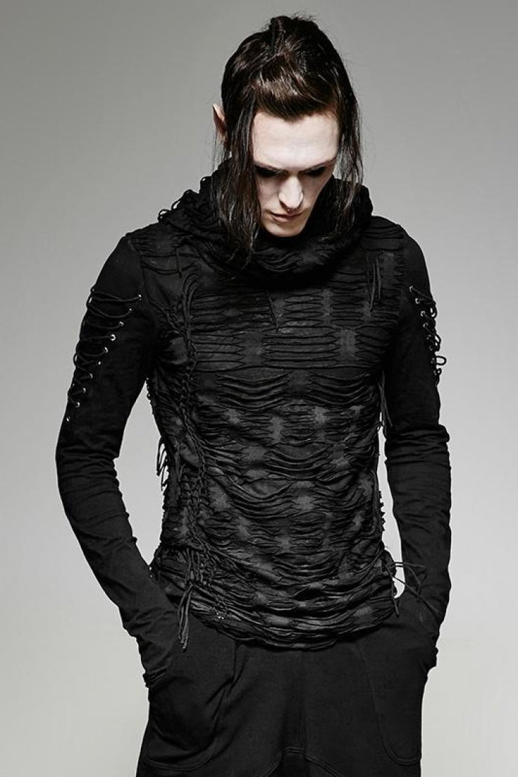 Men's Gothic Hooded Sweater with Ripped Details