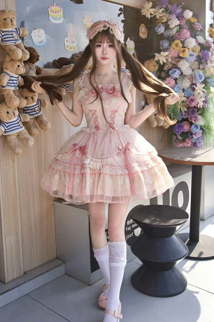 Magenta Sleeveless Ruffle Bow Lace Corset Sweet Jumper Dress - Candy House