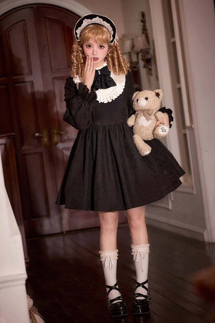 Noir Long Sleeve Bow Lace Sweet Vintage Dress - Twilight Choir