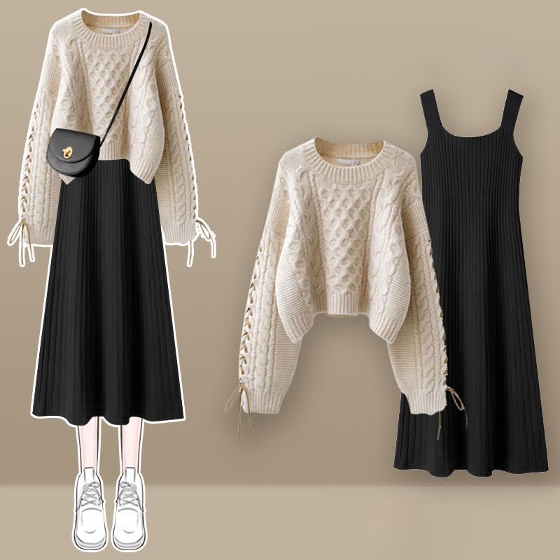 Sweet Cable Sweater Knit Slip Dress Set