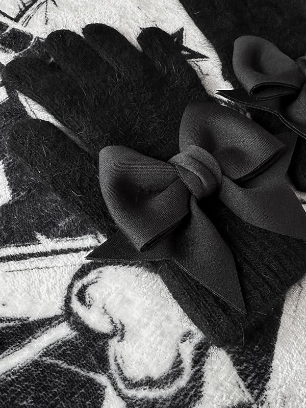 Bowknot Gothic at Black Gloves Finger Cutout Details Pads