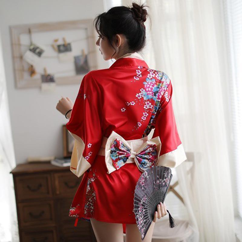 Charming Red Kimono Floral Cosplay Lingerie Dress