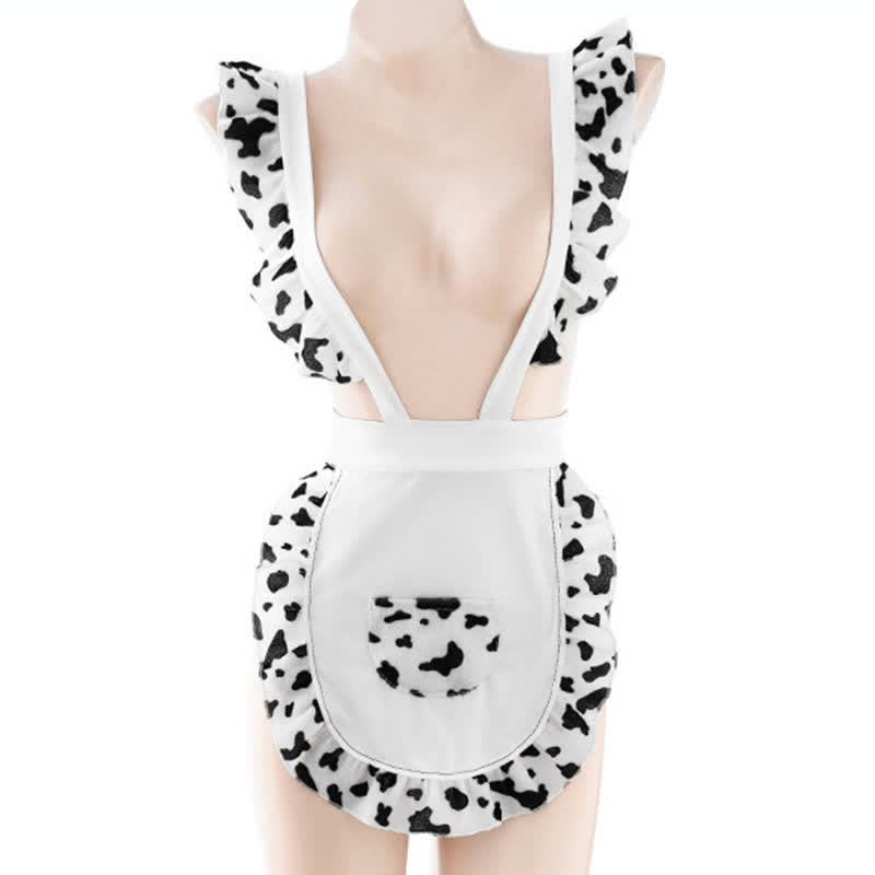 Sweet Cow Print Ruffled Maid Apron Lingerie