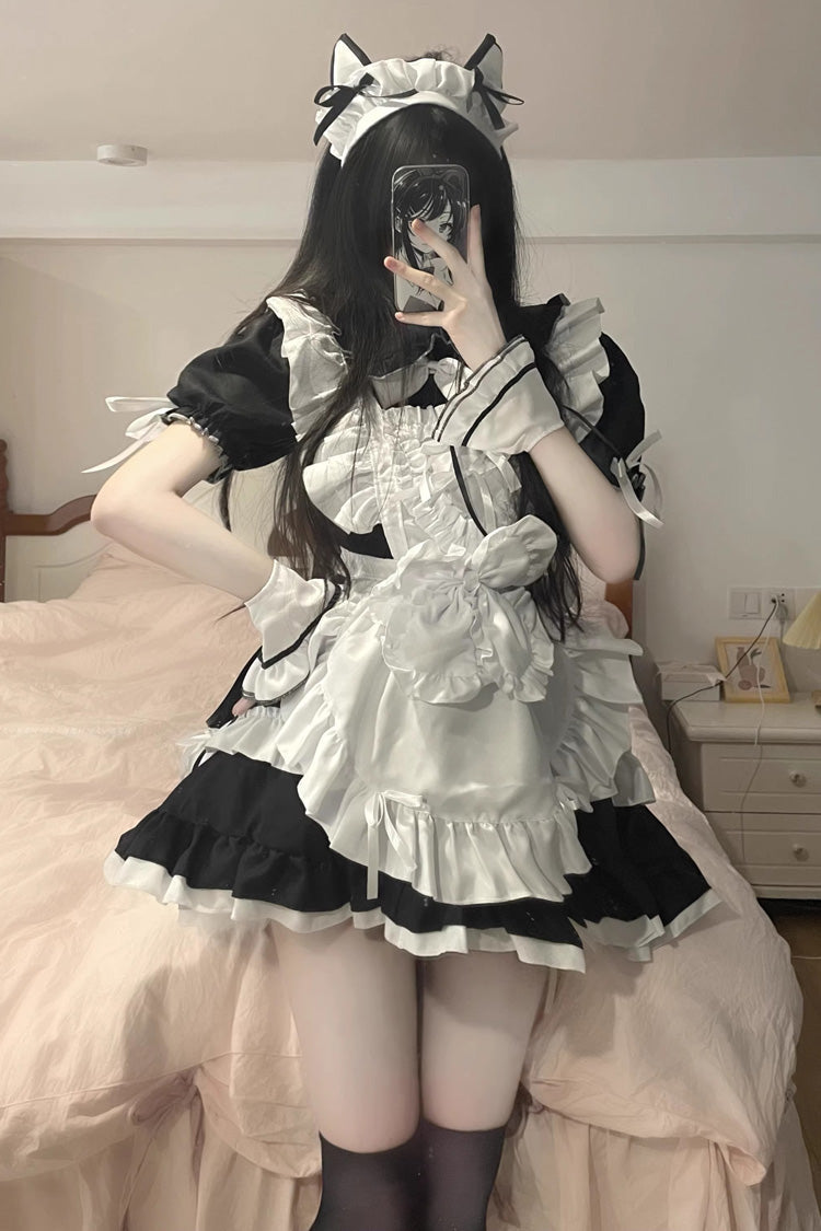 Black/White Maid Ruffled Sleeve Plus Size Sweet Lolita Gown