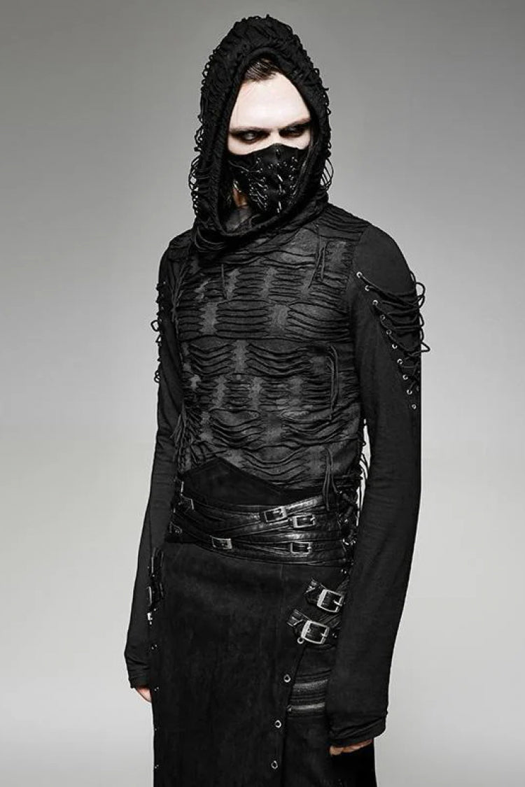 Men's Gothic Hooded Sweater with Ripped Details