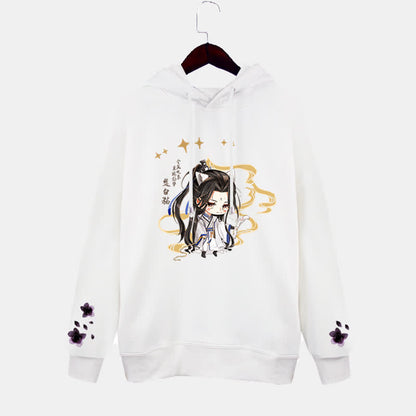 Cartoon Anime White Pocket Plush Hoodie