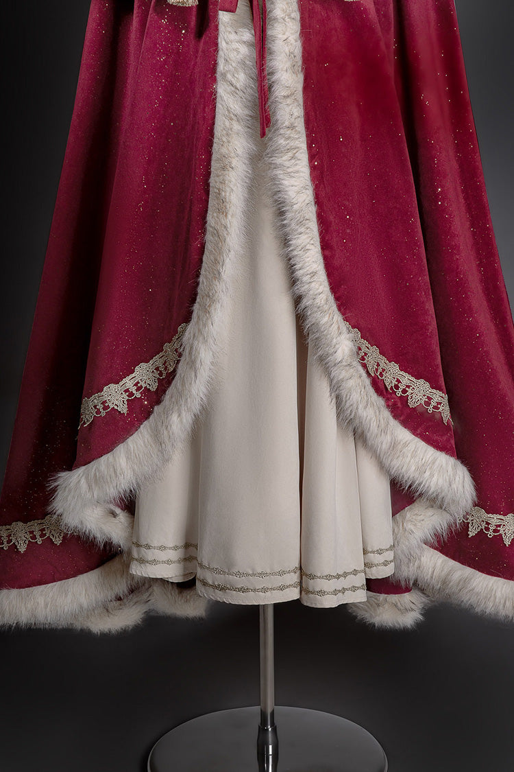 Crimson Royal Coronation Embroidered Luxurious European Court Lolita Dress with Cape Set