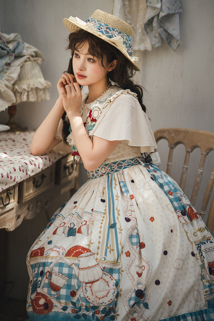 Tea Party Print Ruffle Bowknot Elegant JSK Dress