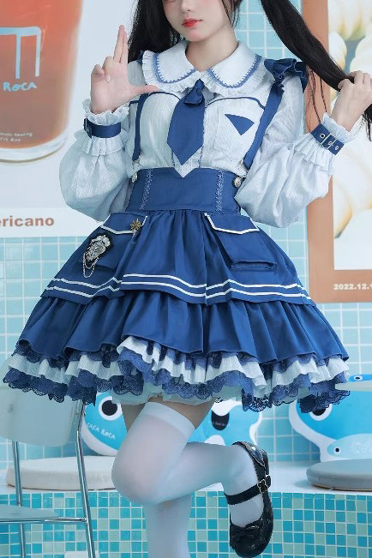 Officer Rabbit Sweet Lolita Multi-Layer Ruffle Strap Dress 4 Colors