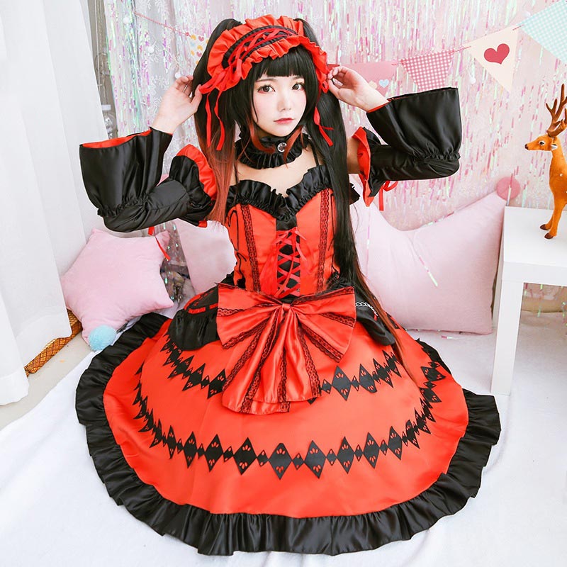 Red Lolita Princess Cosplay Lace Up Dress