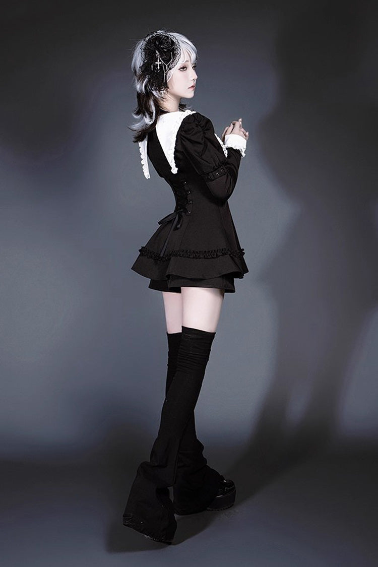 Black and White Sorceress Set with Ruffled Sleeves - Jirai Kei Style