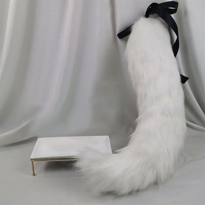 White Furry Fox Ears Tail Headband Accessory