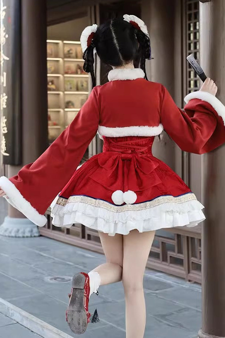 Embroidered Ruffled Bow Sweet Chinese JSK Dress in 2 Colorways