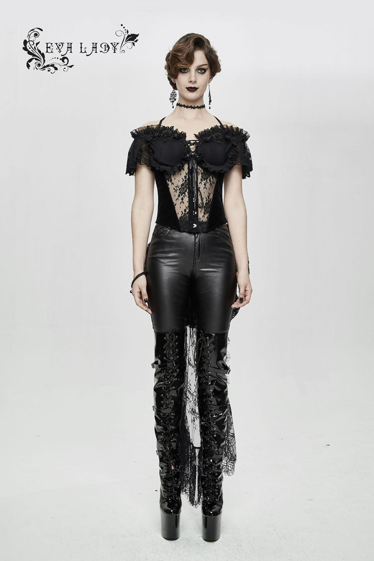Gothic Sheer Floral Lace Ruffled Fitted Corset with Detachable Hem
